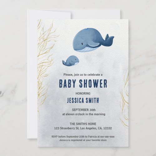 Nautical Whale Under the Sea Baby Shower Invitation