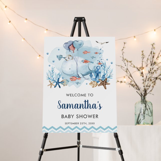 Nautical Whale Under the Sea Baby Shower Welcome Foam Board (In Situ (Stand))