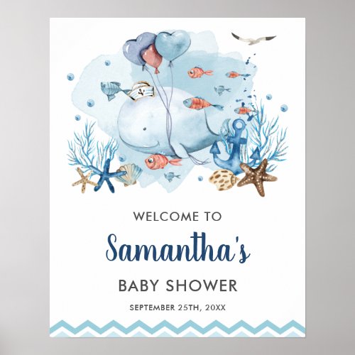 Nautical Whale Under the Sea Baby Shower Welcome  Poster