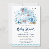 Nautical Whale Under the Sea Blue Boy Baby Shower Invitation (Front)