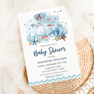 Nautical Whale Under the Sea Blue Boy Baby Shower Invitation