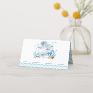 Nautical Whale Under the Sea Blue Boy Baby Shower Place Card