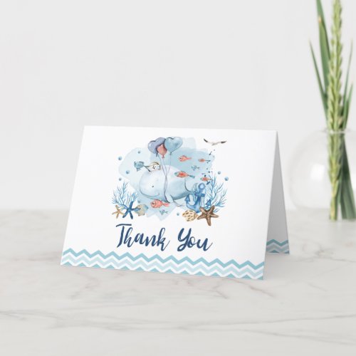 Nautical Whale Under the Sea Blue Boy Baby Shower Thank You Card