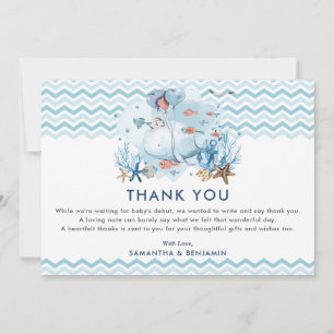 Nautical Whale Under the Sea Blue Boy Baby Shower Thank You Card