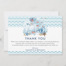 Nautical Whale Under the Sea Blue Boy Baby Shower  Thank You Card