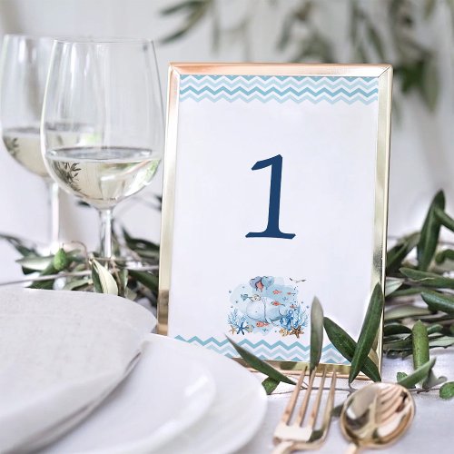 Nautical Whale Under the Sea Boy Baby Shower  Table Number