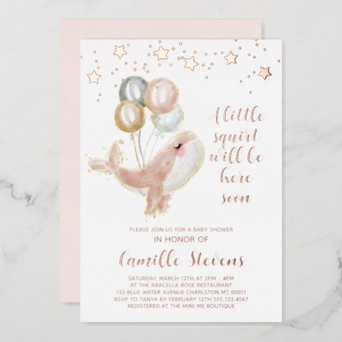 Nautical Whale Watercolor Baby Shower Girl Foil Invitation