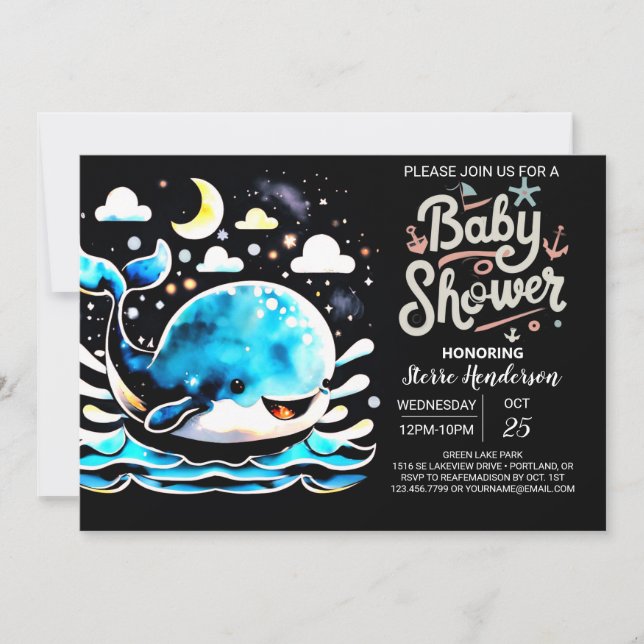 Nautical Whale Watercolor Boy Baby Shower Invitation (Front)