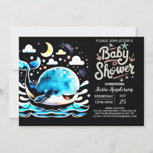 Nautical Whale Watercolor Boy Baby Shower Invitation
