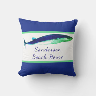 Nautical Whale Watercolor green blue coastal Outdoor Pillow
