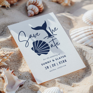 Nautical Whale Waves Sea Shell Beach Typography Save The Date