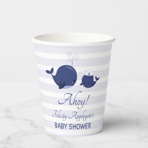 Nautical Whales Ahoy Boy Blue Baby Shower Paper Cups