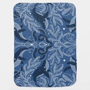 Nautical whales, damask texture pattern. baby blanket