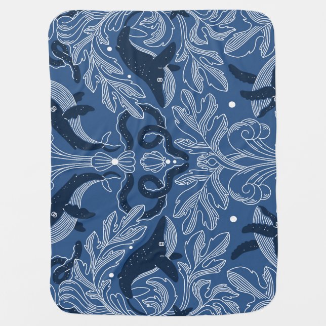 Nautical whales, damask texture pattern. baby blanket (Front)