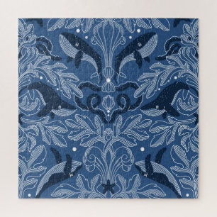 Nautical whales, damask texture pattern. jigsaw puzzle
