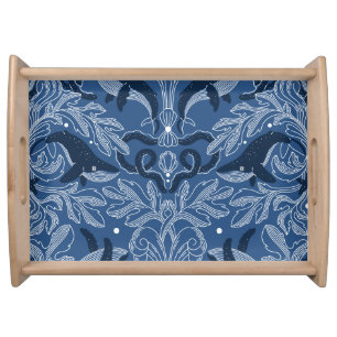 Nautical whales, damask texture pattern. serving tray