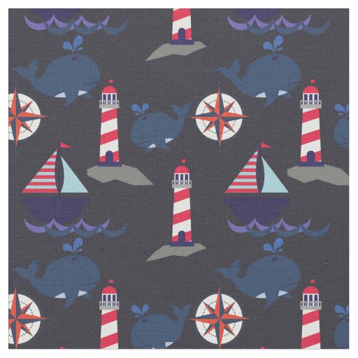 Nautical | Whales, Lighthouses, Sailboats Fabric