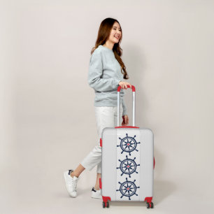 Nautical Wheel Navy Blue Heart Luggage