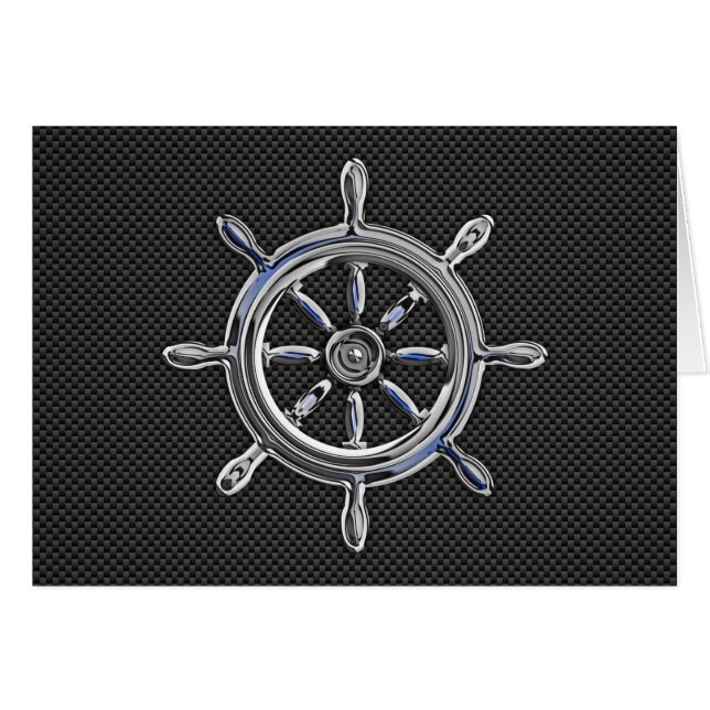 Nautical Wheel on Carbon Fiber Decor (Front Horizontal)