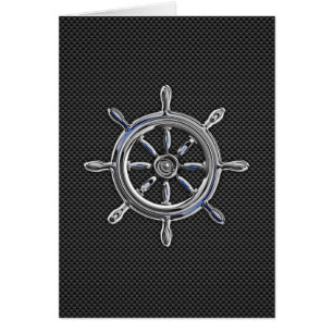 Nautical Wheel on Carbon Fiber Decor Cards