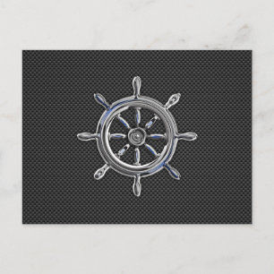 Nautical Wheel on Carbon Fiber Decor Postcard