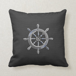 Nautical Wheel on Carbon Fiber Decor Throw Pillow