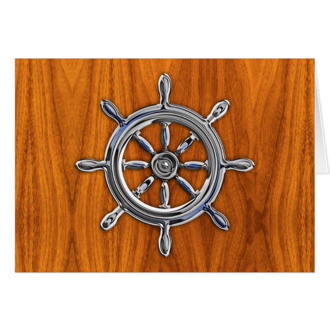 Nautical Wheel on Teak Veneer Cards (Front Horizontal)