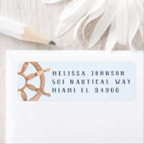 Nautical Wheel Personalized Teal Return Address Label