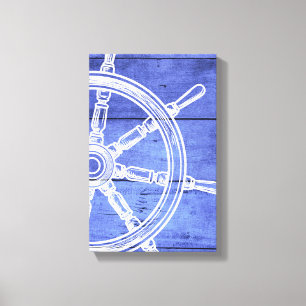 Nautical wheel wood style canvas print