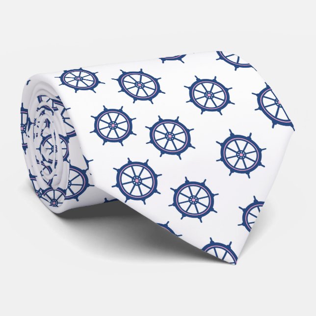 Nautical Wheels Pattern  Neck Tie (Rolled)