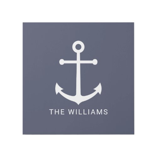 Nautical White Anchor and Custom Name on Navy Blue Gallery Wrap
