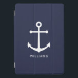 Nautical White Anchor and Custom Name on Navy Blue iPad Pro Cover<br><div class="desc">Modern Minimalist Nautical iPad Case features white anchor with personalized name in white modern sans serif font style on navy blue background.

Perfect gift for dad,  husband and more.</div>