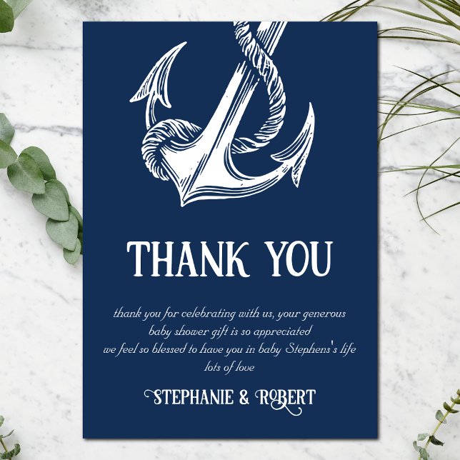 Nautical White Anchor Baby Shower Thank You Card (Creator Uploaded)