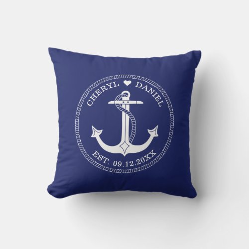 Nautical White Anchor Blue Wedding Keepsake Throw Pillow