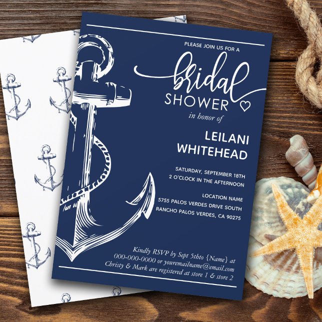 Nautical White Anchor Bridal Shower Navy Invitation (Creator Uploaded)