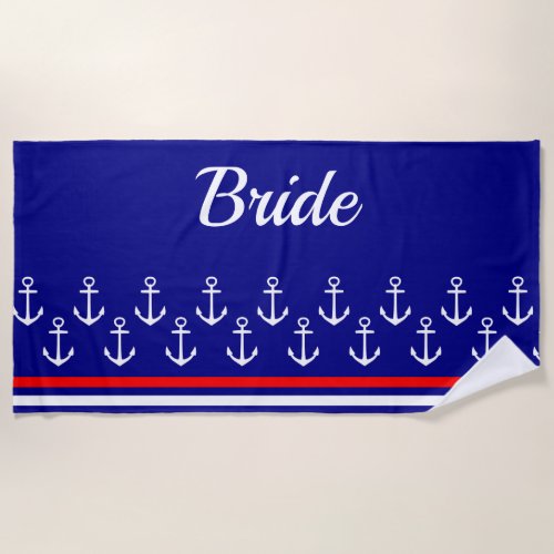 Nautical White Anchor Bride Beach Towel