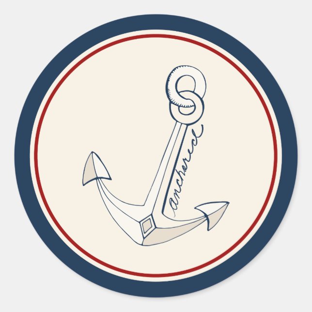Nautical White Anchor Classic Round Sticker (Front)