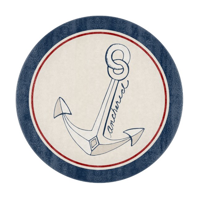 Nautical White Anchor Cutting Board (Front)