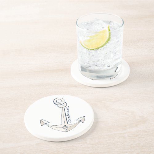 Nautical White Anchor Drink Coaster