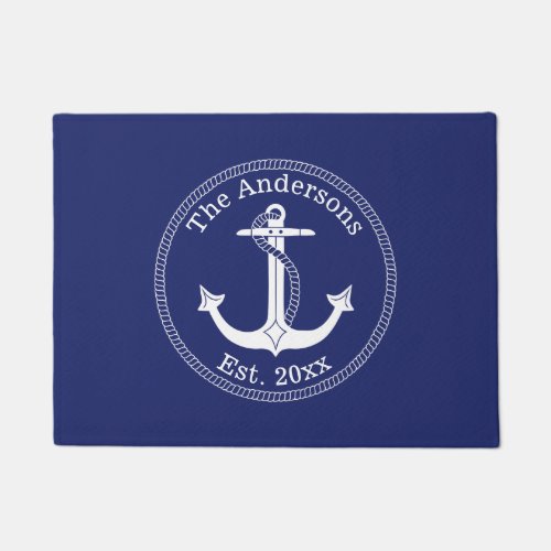 Nautical White Anchor Family Name Doormat