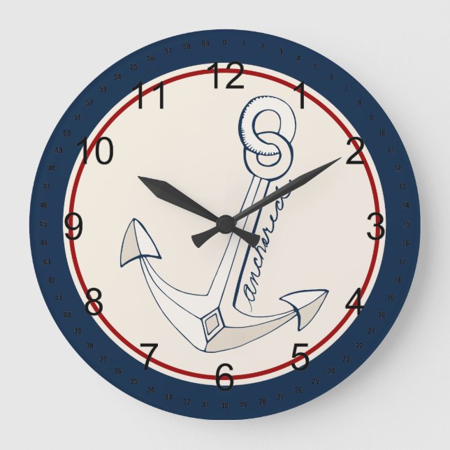 Nautical White Anchor Large Clock (Front)