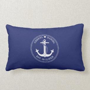 Nautical White Anchor Name Blue Wedding Keepsake Lumbar Pillow