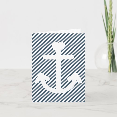 Nautical White Anchor Navy White Stripes Blank Card