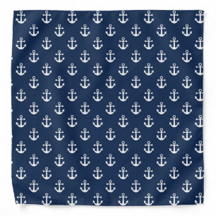 Nautical white anchor on a navy blue background bandana