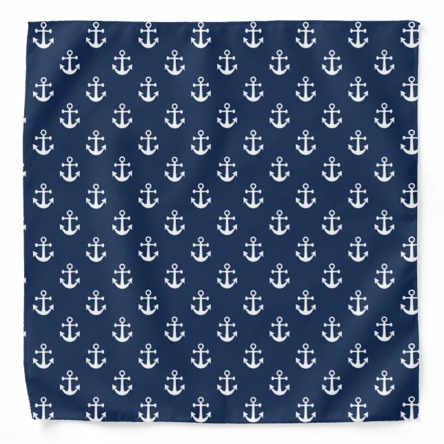 Nautical white anchor on a navy blue background bandana (Front)