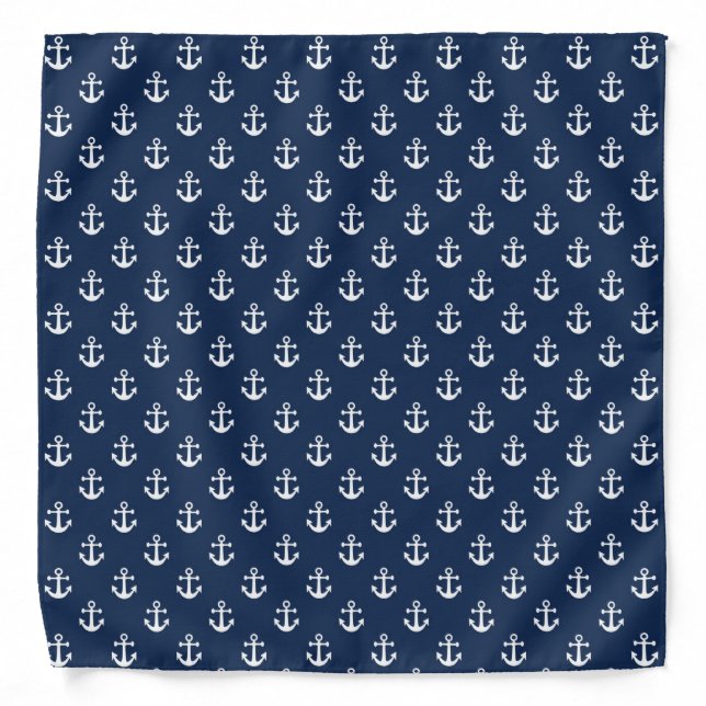 Nautical white anchor on a navy blue background bandana (Front)
