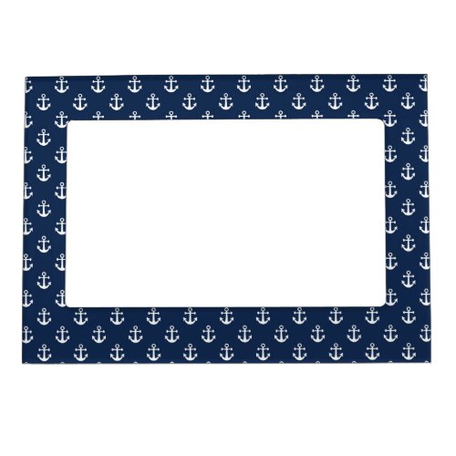 Nautical white anchor on a navy blue background magnetic frame