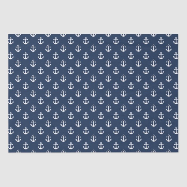 Nautical white anchor on a navy blue background tissue paper (Front)