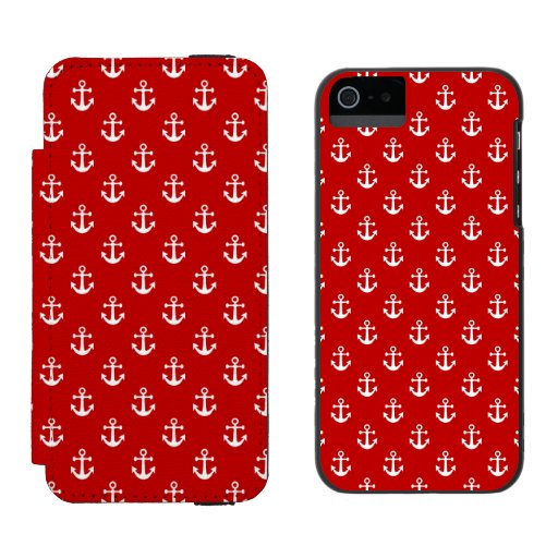Nautical white anchor on a red background iPhone SE/5/5s wallet case