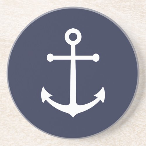 Nautical White Anchor on Navy Blue Coaster